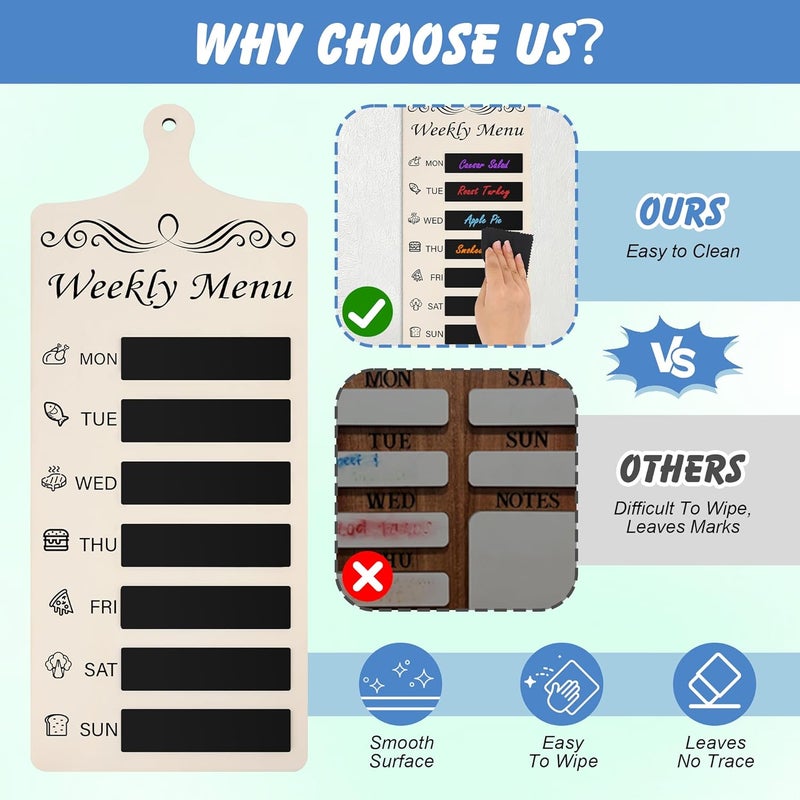 Catcan Magnetic Menu Board for Fridge Meal Planner Magnet Wood Chalkboard Menu Board Dry Erase Calendar Weekly Meal Planner for Kitchen Decor with 12-Color Markers and A Towel - Image 5